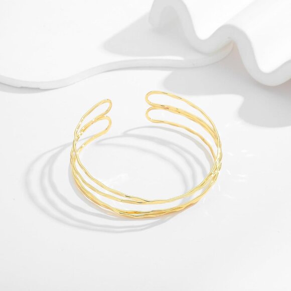 Gold Cuff Bracelet for Women Chunky Multi-layer Cross Wire Open Bracelet Hollow - Picture 6 of 7